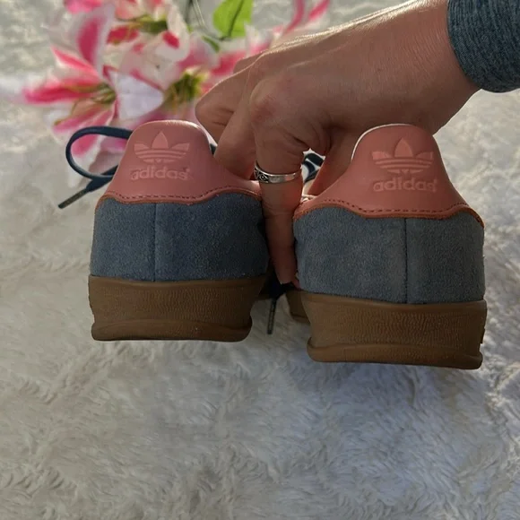 Adidas Gazelle Suede Blue w/Pink & White Stripes Sneakers - Picture 6 of 16